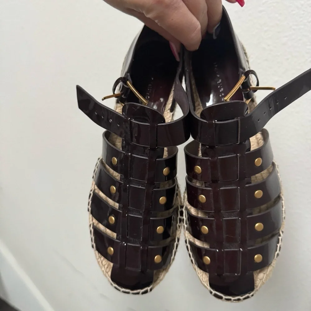 Gorgeous Tory Burch Fisherman Platform Espadrille Dark Cherry Red Patent Leather
